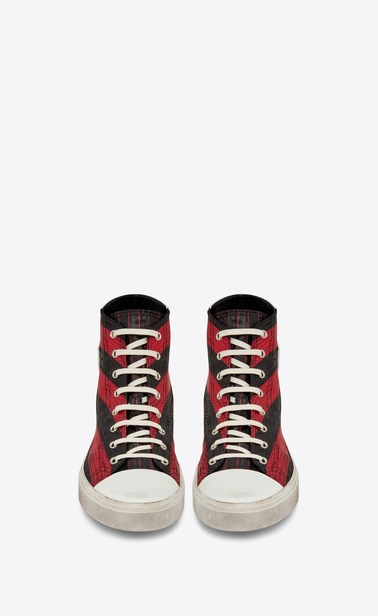 SAINT LAURENT Bedford レディース ベッドフォード ミッドカット スニーカー(レッド&ブラック ストライプ/ルレックス) b_V4